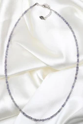 İyolit Doğal Taş 925 Ayar Gümüş Rondel Kesim Kolye - 1