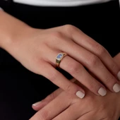 14 Ayar Altın Baget Taşlı Kadın Yüzük - 5