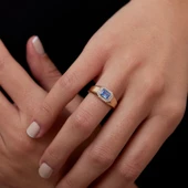 14 Ayar Altın Baget Taşlı Kadın Yüzük - 3