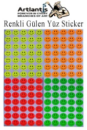 Gülen Yüz Sticker 140 lı 1 Paket 19 mm Fosforlu Turuncu Sarı Pembe Yeşil Gülen Yüz Etiket Çıkartma Okul Etkinlik - 2