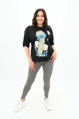 Kadın Büyük Beden Kalp Baskılı Oversize T-shirt 1773-3-24 - 3