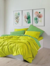 Cozy Home Popping Colors Çift Kişilik Lastikli Çarşaflı Nevresim Takımı Sage Sarı-Yeşil - 1