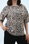 Kadın Büyük Beden Leopar Desenli T-shirt Takım 8113-24 - 11