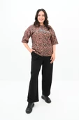 Kadın Büyük Beden Leopar Desenli T-shirt Takım 8113-24 - 2