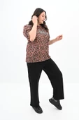 Kadın Büyük Beden Leopar Desenli T-shirt Takım 8113-24 - 4