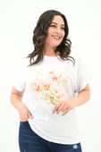 Kadın Büyük Beden Çiçek Baskı Detaylı T-shirt 1780-25 - 7