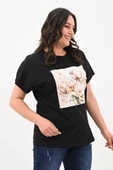 Kadın Büyük Beden Çiçek Baskı Detaylı T-shirt 1780-25 - 2