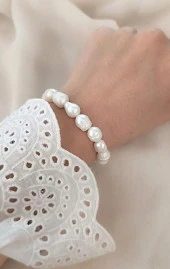 Gerçek İnci Bileklik Elastik Doğaltaş İstiridyei İnci Bileklik thumbnail 2