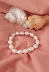 Gerçek İnci Bileklik Elastik Doğaltaş İstiridyei İnci Bileklik thumbnail 4