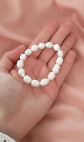 Gerçek İnci Bileklik Elastik Doğaltaş İstiridyei İnci Bileklik thumbnail 7