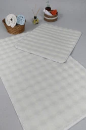 Modern Bubble Yıkanabilir Kaymaz Peluş Banyo Paspası Halısı 2'li Klozet Takımı 50X80-50X40cm Krem - 2