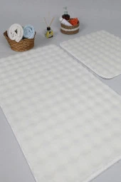 Modern Bubble Yıkanabilir Kaymaz Peluş Banyo Paspası Halısı 2'li Klozet Takımı 50X80-50X40cm Krem - 3