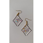 Şeffaf Yıldız Simli Glitterli Parlak Gold Aksesuar Karo Dörtgen Şekil 4 Cm Epoksi Küpe Hediyelik thumbnail 1