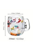 6'lı Çift Çidarlı Flower Cup Çiçekli El Yapımı Borosilikat Bardak 350 ml Kulplu Kahve Sunum Bardağı thumbnail 2