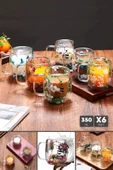 6'lı Çift Çidarlı Flower Cup Çiçekli El Yapımı Borosilikat Bardak 350 ml Kulplu Kahve Sunum Bardağı thumbnail 1