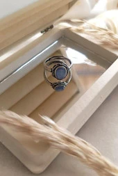 Yüzük Doğal Sodalit Taşı Ayarlanabilir Doğal Taş Yüzük Kadın thumbnail 3