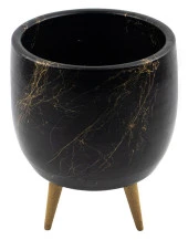 Bitki Tasarımı  Siyah Üzeri Gold Mermer Efektli Toprak Saksı Saksılık Salon Çiçeklik 3 Ayaklı - 19 CM thumbnail 3