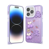 Apple iPhone 14 Pro Max Kılıf Parlayan Simli Kabartma Figürlü  Cevze Kapak thumbnail 2