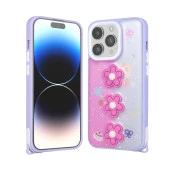 Apple iPhone 14 Pro Max Kılıf Parlayan Simli Kabartma Figürlü  Cevze Kapak thumbnail 4