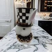 Siyah Beyaz Dama Desen Paskalya Tavşan Saksı - 2