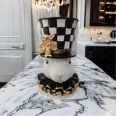 Siyah Beyaz Dama Desen Paskalya Tavşan Saksı - 3