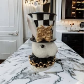 Siyah Beyaz Dama Desen Paskalya Tavşan Saksı - 1