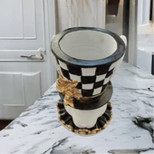 Siyah Beyaz Dama Desen Paskalya Tavşan Saksı - 4