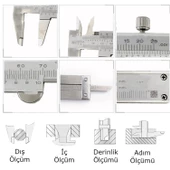 Mekanik Manuel Metal Kumpas Metal Çene 150 mm Kutulu Hassas İç Dış Derinlik Ölçüm Aleti - 5
