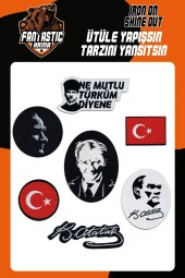 Ütü Ile Yapışan Dokuma Arma Seti Patch Atatürk, Türk Bayrağı, Ne Mutlu Türküm Diyene Modeli - 1