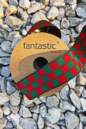 Dama Desen/ekose Yeşil Kırmızı Kurdele (3cm Genişlik - 10mt Uzunluk) - 3