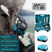 Akülü Makaslı Dal Budama ve Dal Budama Testere 2Li Set 58V 5Ah Çift Akülü Çelik Şanzımanlı EEA101 (B) - 3