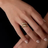 8 Ayar Altın Taşlı Sarmal Burgu Desenli Kadın Yüzük - 2