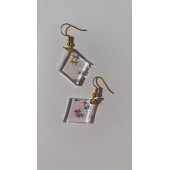 Şeffaf Yıldız Simli Glitterli Parlak Gold Aksesuar Karo Dörtgen Şekil 3 Cm Epoksi Küpe Hediyelik thumbnail 2