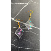 Şeffaf Yıldız Simli Glitterli Parlak Gold Aksesuar Karo Dörtgen Şekil 3 Cm Epoksi Küpe Hediyelik thumbnail 7