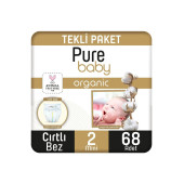 Pure Baby Organik Pamuklu Cırtlı Bez Tekli Paket 2 Numara Mini 68 Adet - 1