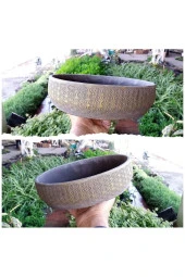 2 Adet Londra Dizayn Beton Aranjman ve Bonsai Saksısı Çiçek Desen Ağız Çap 20-30 cm çap thumbnail 1