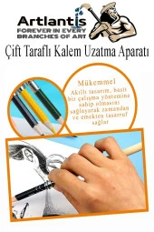 Kalem Uzatma Aparatı 1 Adet Çift Taraflı 13 cm Kalem Uzatma Aparatı Çift Uçlu Derceli Kalem Tasarım Hobi - 5