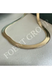 Kadın Gold Renk Yılan Sırtı Düz Zincir Kolye 40 Cm Paslanmaz Çelik - 1