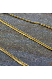 Altın Renk Italyan Yassı Balık Sırtı Zincir Çelik Kolye Ince 60 Cm - 1