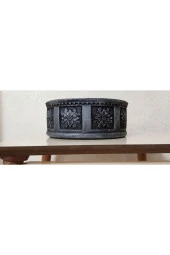 2 Adet Beton Aranjman ve Bonsai Saksısı Çiçek Desen Ağız Çap 20-30 cm çap Antrasit Gold - 4