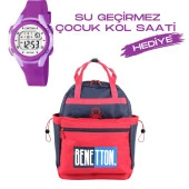 Çocuk Kol Saati Hediyeli Benetton Büyük Kapasiteli Çocuk Okul Çantası B.NT.03789 - 1