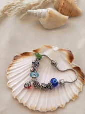 Bileklik Charm Bileklik Nazar Boncuklu Çapa Bileklik Zincir Taç Bileklik thumbnail 1