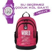 Çocuk Kol Saati Hediyeli Benetton Büyük Kapasiteli Çocuk Okul Çantası B.NT.03834 - 1