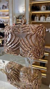 İthal Metal Taşlı Kare Model Abiye Çanta - 1