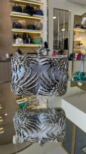 İthal Metal Taşlı Kare Model Abiye Çanta - 8