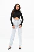Kadın Dik yaka Drapeli Kapaklı Crop Bluz 1655-24 - 4