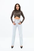 Kadın Dik yaka Drapeli Kapaklı Crop Bluz 1655-24 - 8