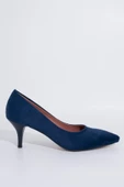 Kadın Lacivert Süet İnce Kısa Topuklu Stiletto Ayakkabı - Candy - 2