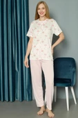 Desenli Viskon Pijama Takımı Pembe thumbnail 1