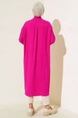 Boydan Düğmeli Uzun Tunik Fusya thumbnail 3